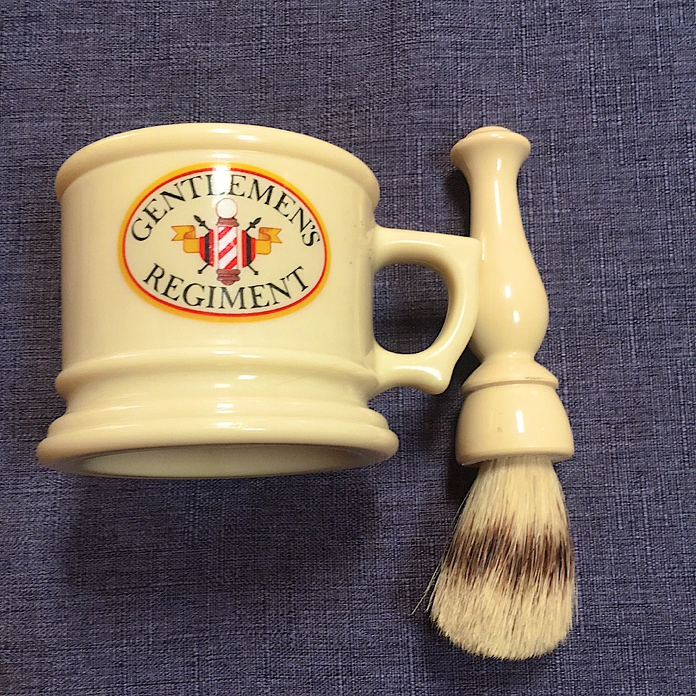 Vintage Avon Gentlemen’s Regiment shaving mug with brush.